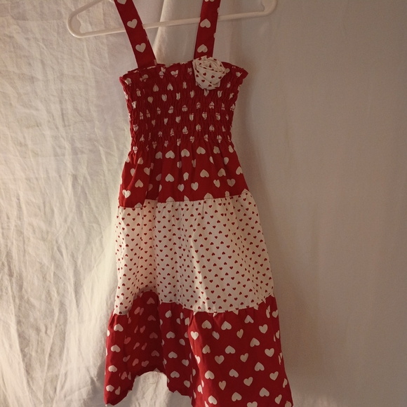 Red Heart Print Girls' Sundress - Charming Kids Dress - Picture 3 of 5